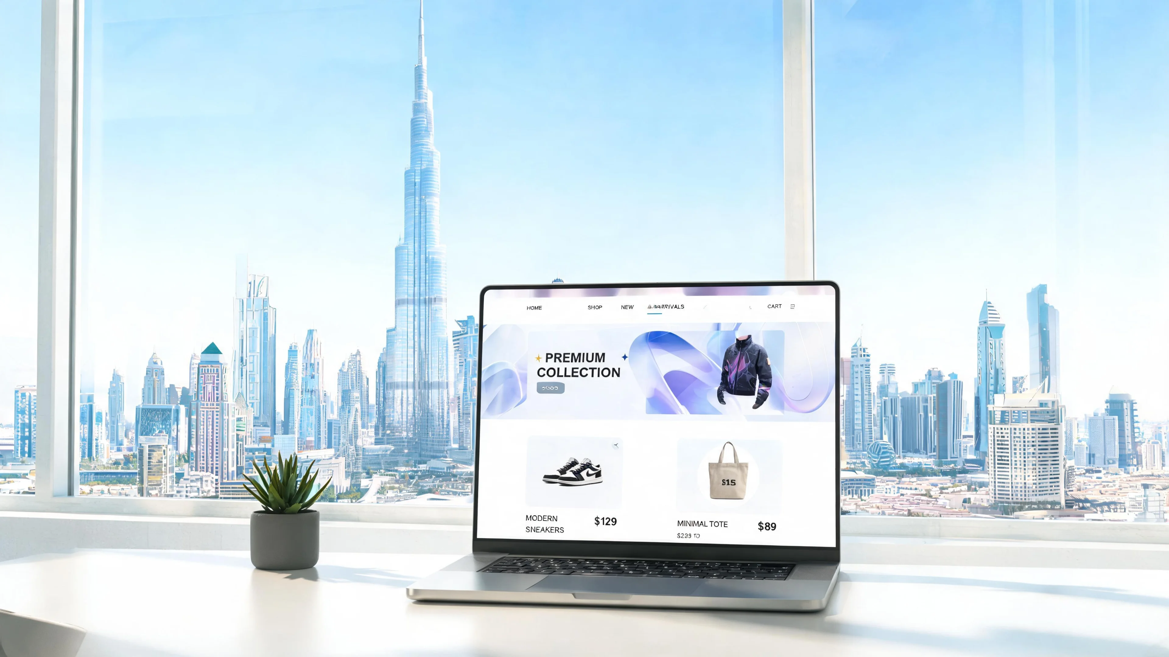 Preview of an online store website built by Sign, shown on a laptop in a bright office